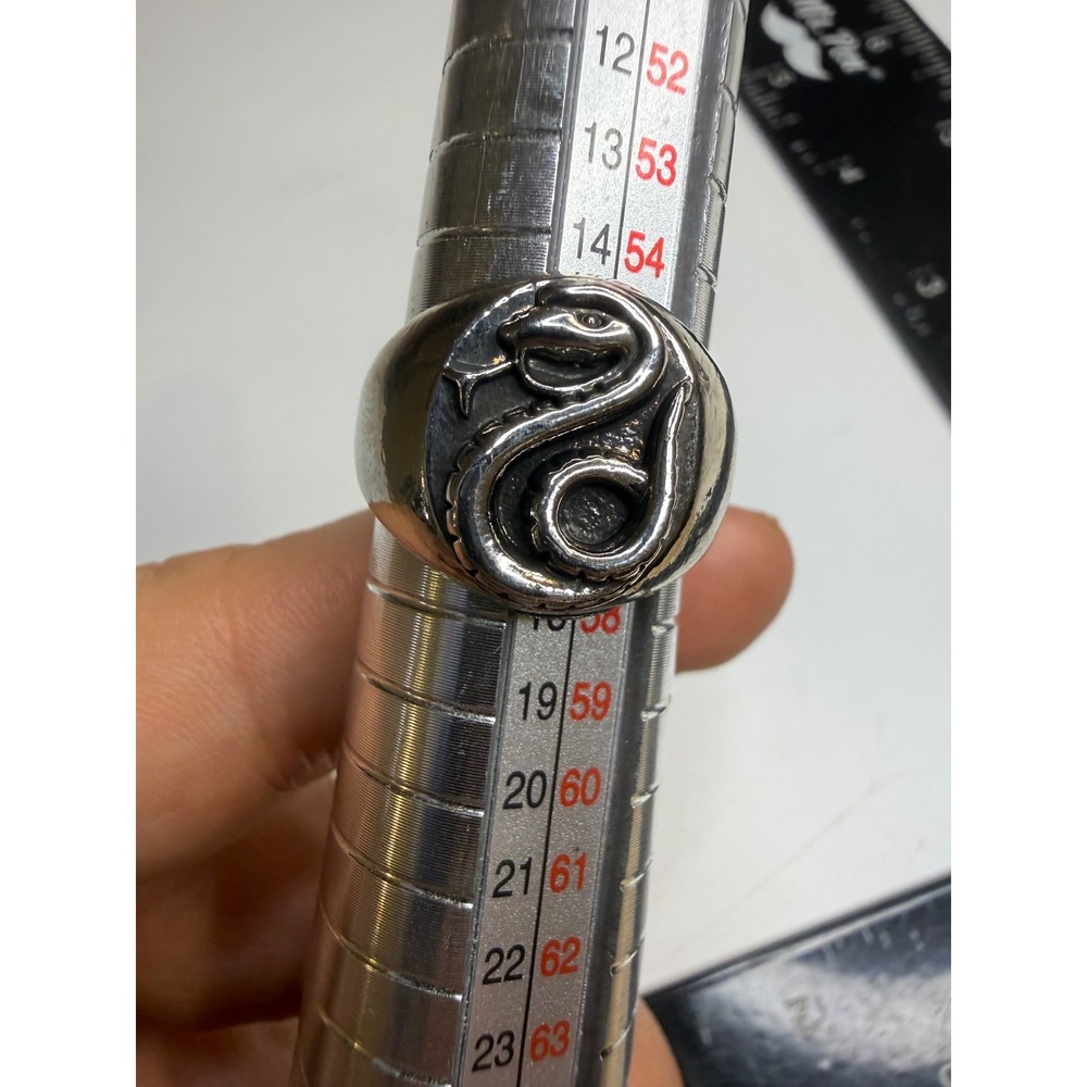 Silver Tone Serpent Snake Signet Ring Gothic Biker Statement Jewelry Size 7.75